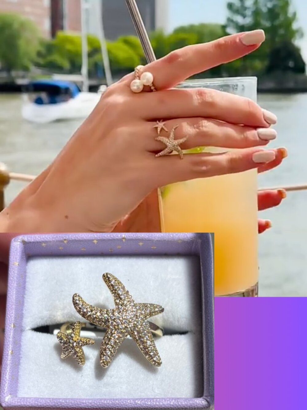 Gold Plated CZ Starfish Wrap Ring